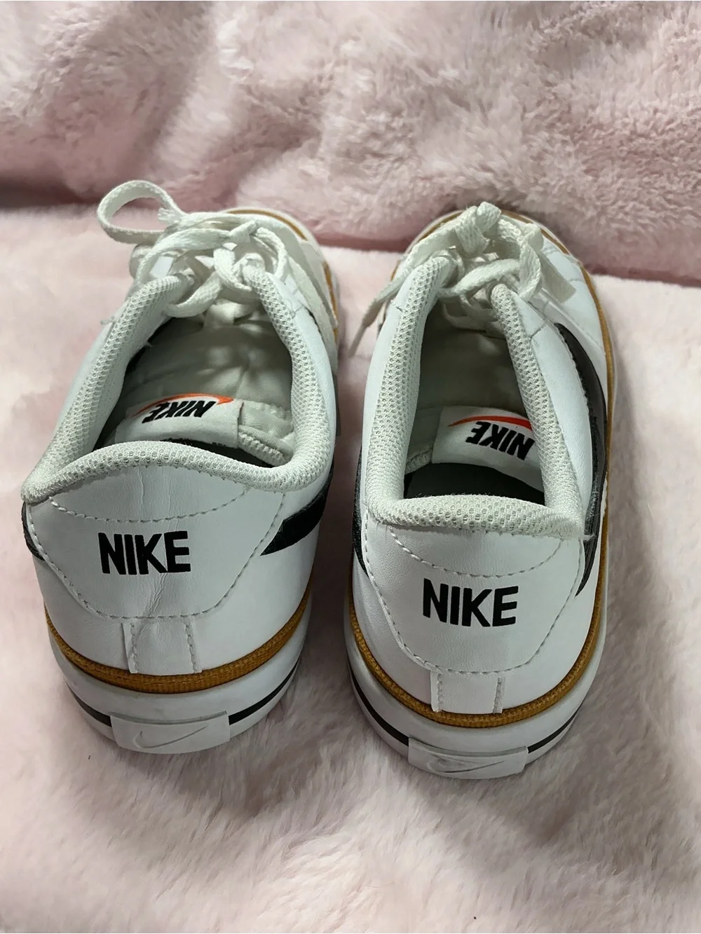 Nike White Sneakers with Black Swoosh and Brown Accent B11